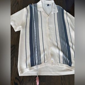 Men's American Eagle new Cream and Gray Striped Shirt M